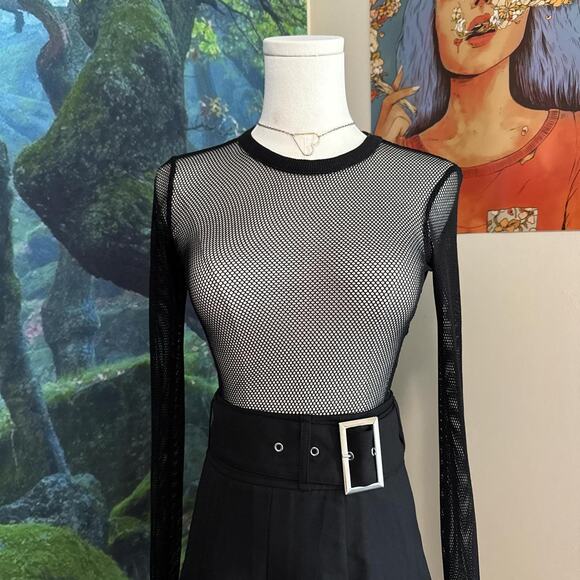 out from under sheer black mesh long sleeve top y2k rave goth - Picture 3 of 7